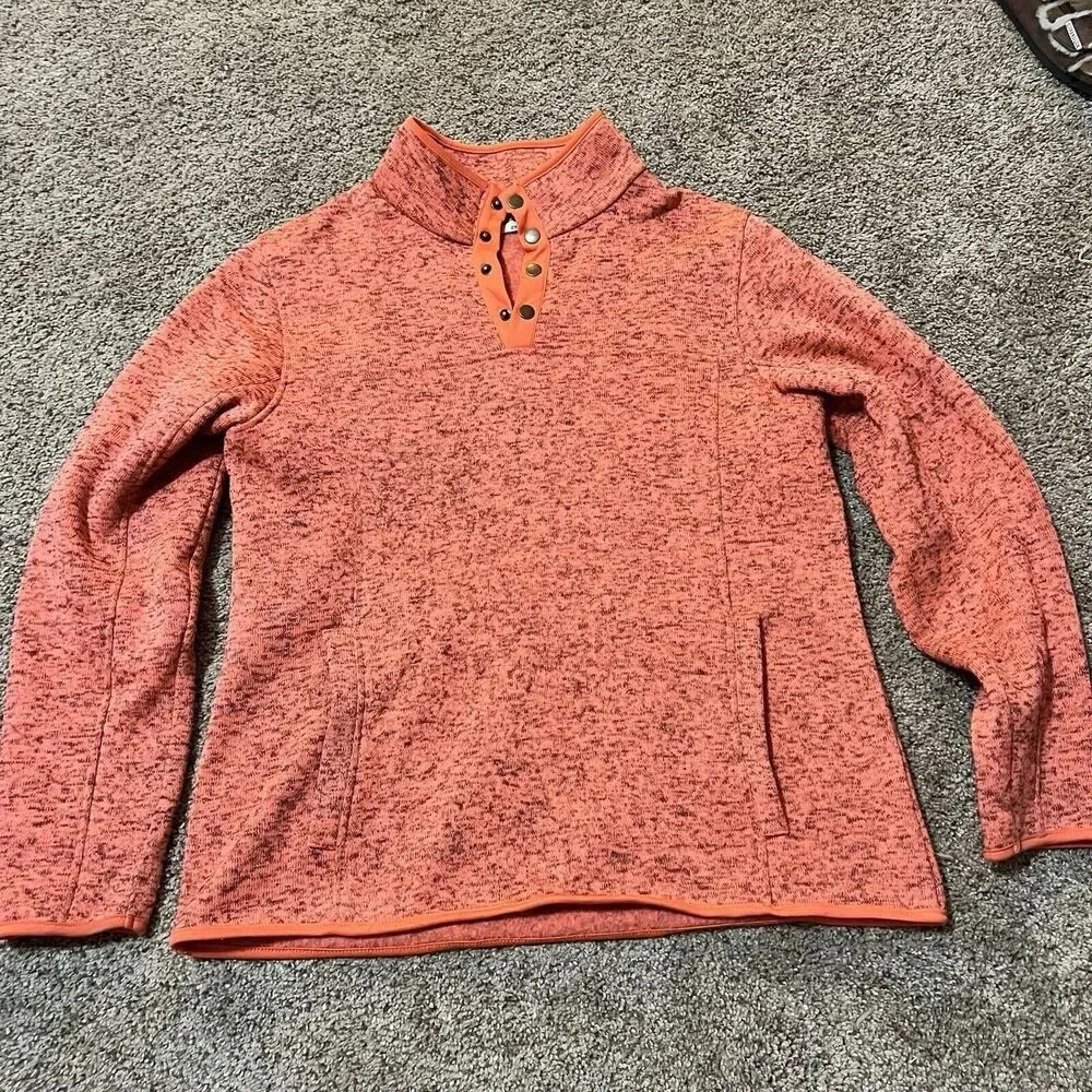 Rustic Ridge Womens Thermal Pink Long Sleeve Pullover Fleece Quarter Sweater 2XL